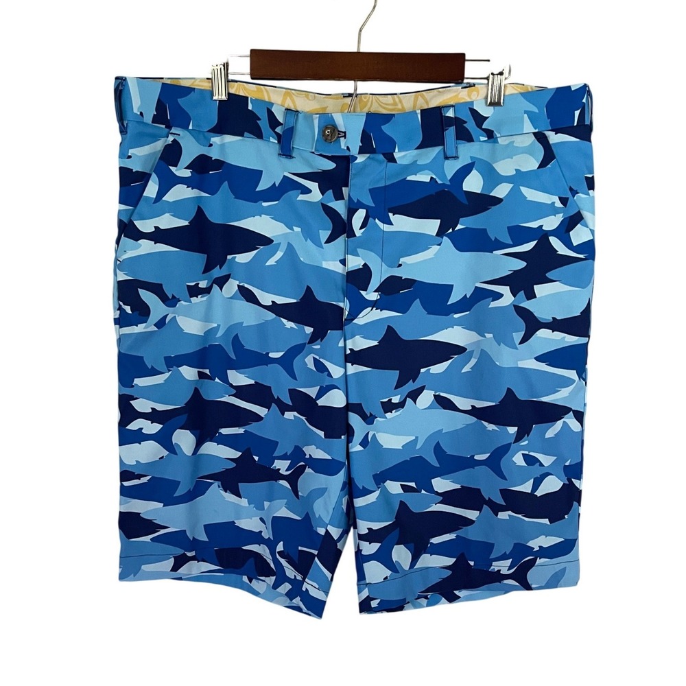 Loudmouth Golf Mens Blue Shark Camo Shorts Size 40 Sharknado Performance